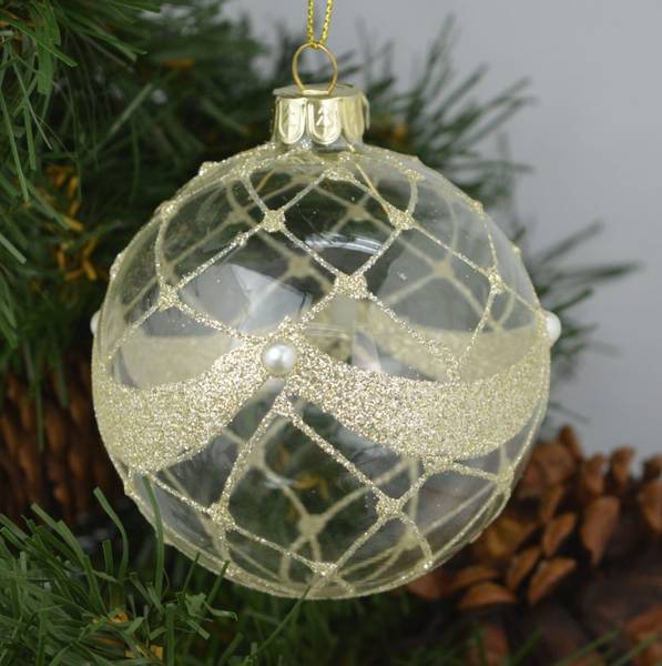 REShome julekule klart glass gull glitter 10755