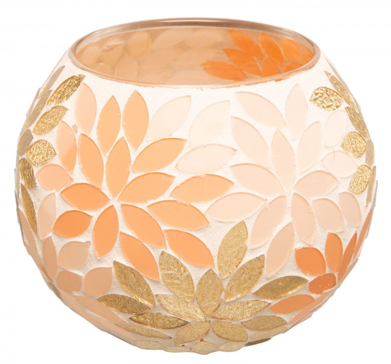 Lysglass  mosaikblader rosa/gull 12x10 cm