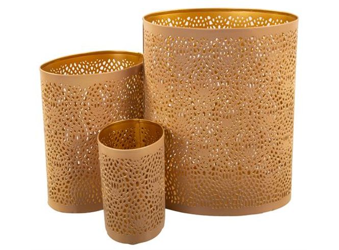 Hovedbilde  Lykt oval gull beige mønster metall s/3 ...